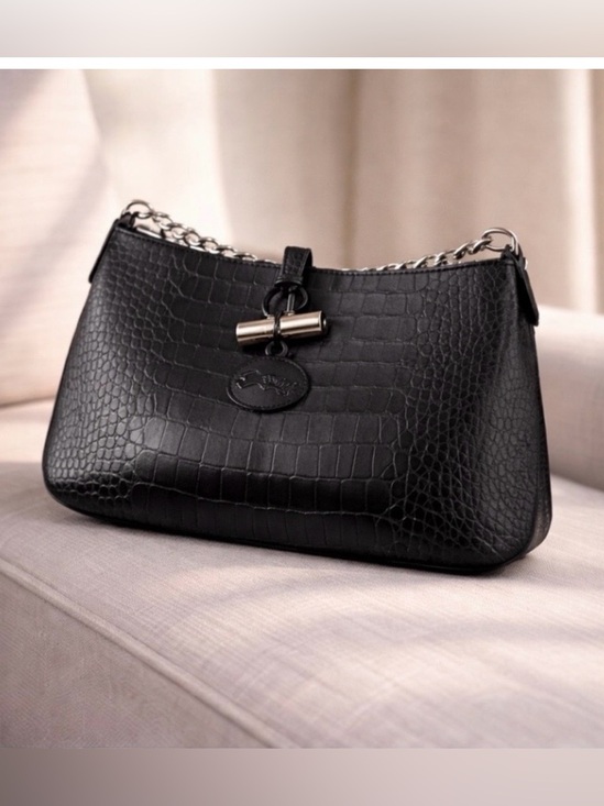 Handbags - Longchamp Croc-Embossed Leather Shoulder Bag